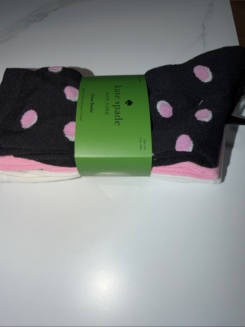 Kate Spade, new crew socks, pink cream, and black - Picture 3 of 6